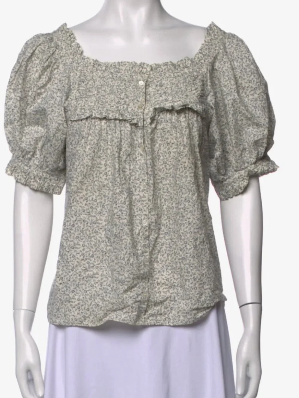 Doen Farley Top Medium White with Blue Floral Print
